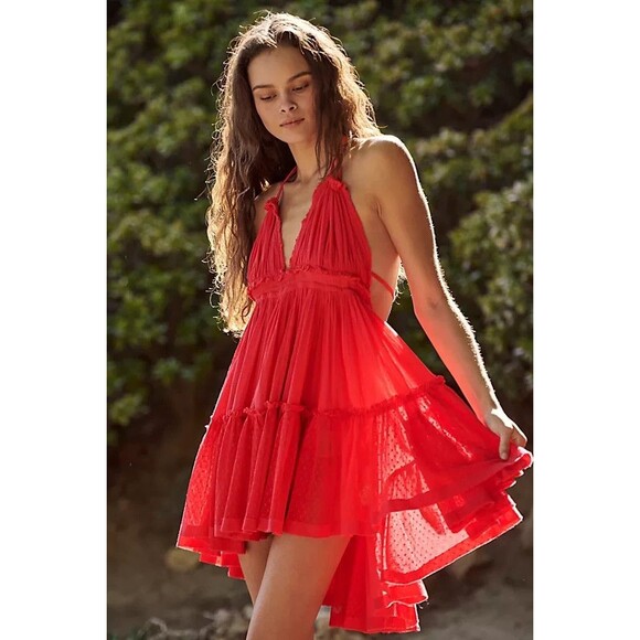 Free People Endless Summer 100 Degree Mini Dress Halter Beach Ruffle S 283567 - Picture 7 of 14